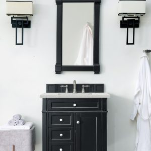Brittany 30 inch Bathroom Vanity in Black Onyx With Eternal Jasmine Pearl Quartz Top