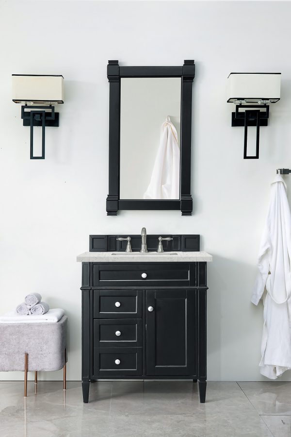 Brittany 30 inch Bathroom Vanity in Black Onyx With Eternal Jasmine Pearl Quartz Top