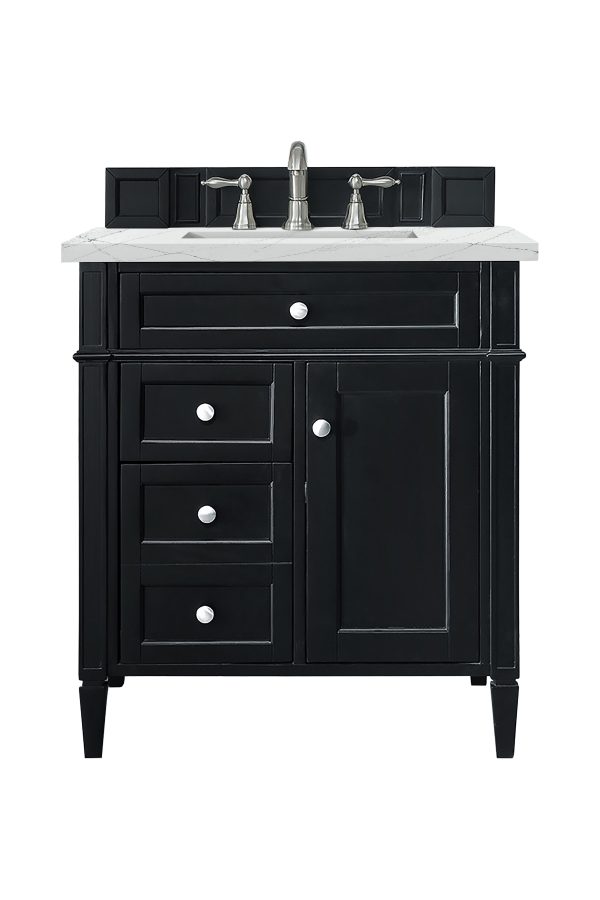 Brittany 30 inch Bathroom Vanity in Black Onyx With Ethereal Noctis Quartz Top