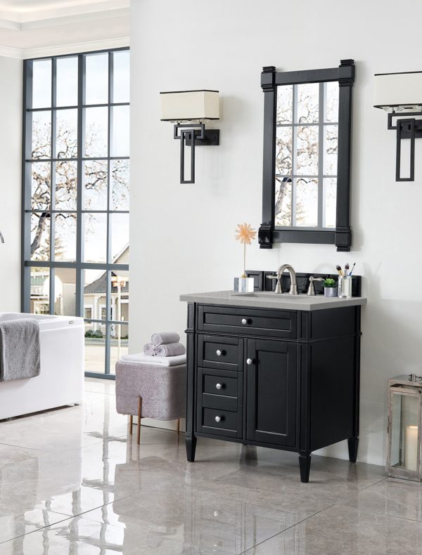 Brittany 30 inch Bathroom Vanity in Black Onyx With Eternal Serena Quartz Top