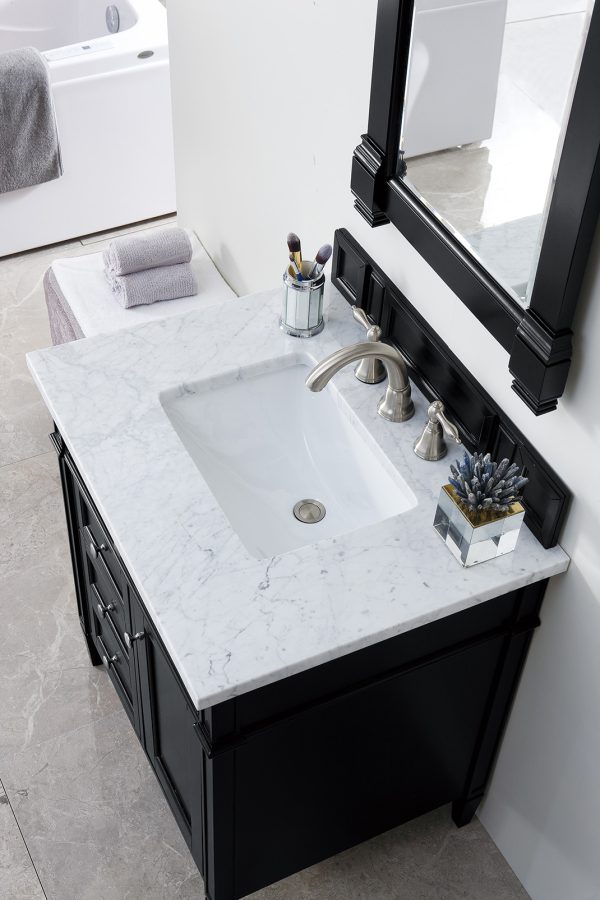 Brittany 30 inch Bathroom Vanity in Black Onyx With Carrara Marble Top Top