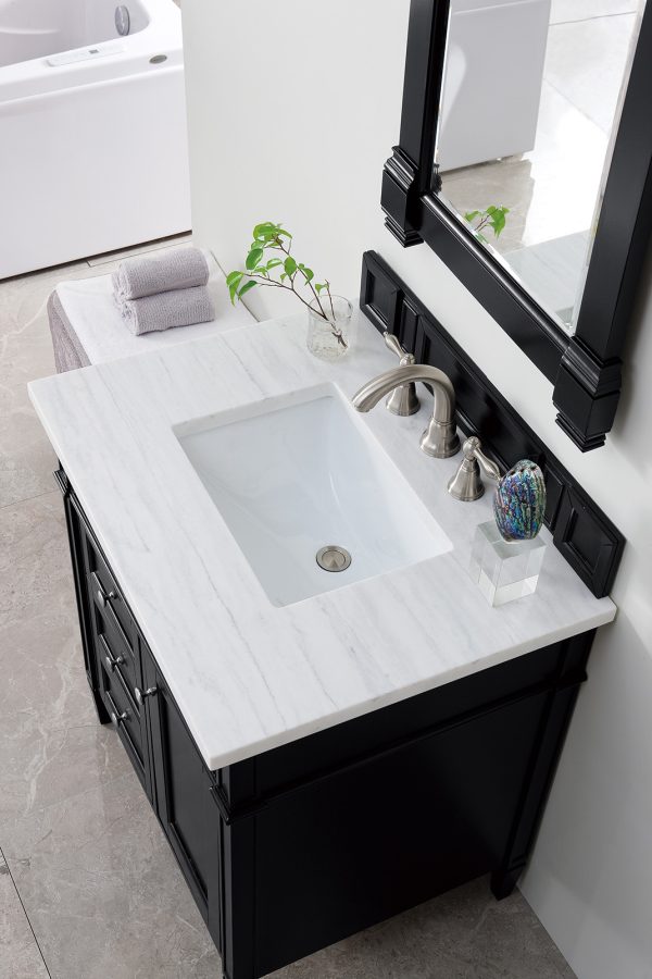 Brittany 30 inch Bathroom Vanity in Black Onyx With Arctic Fall Quartz Top