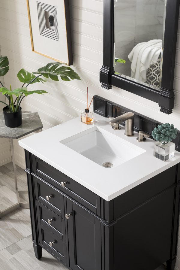 Brittany 30 inch Bathroom Vanity in Black Onyx With White Quartz Top