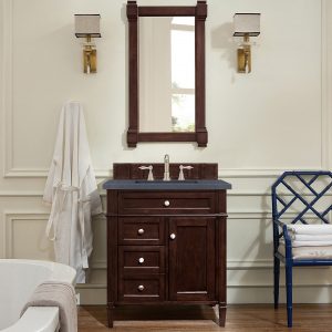 Brittany 30 inch Bathroom Vanity in Burnished Mahogany With Charcoal Soapstone Quartz Top
