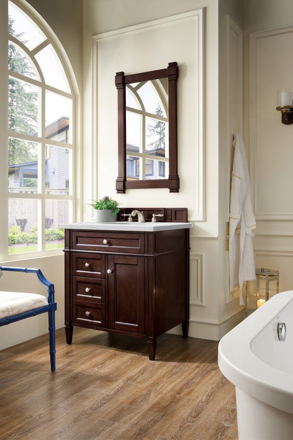 Brittany 30 inch Bathroom Vanity in Burnished Mahogany With Ethereal Noctis Quartz Top