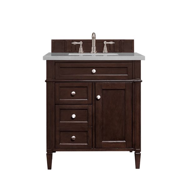 Brittany 30 inch Bathroom Vanity in Burnished Mahogany With Eternal Serena Quartz Top