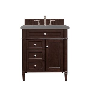 Brittany 30 inch Bathroom Vanity in Burnished Mahogany With Grey Expo Quartz Top
