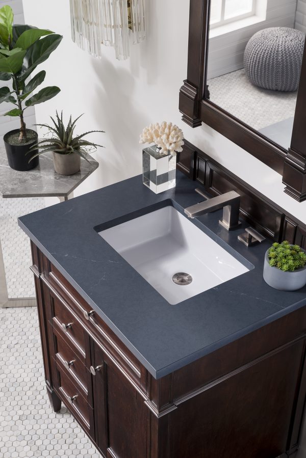 Brittany 30 inch Bathroom Vanity in Burnished Mahogany With Charcoal Soapstone Quartz Top