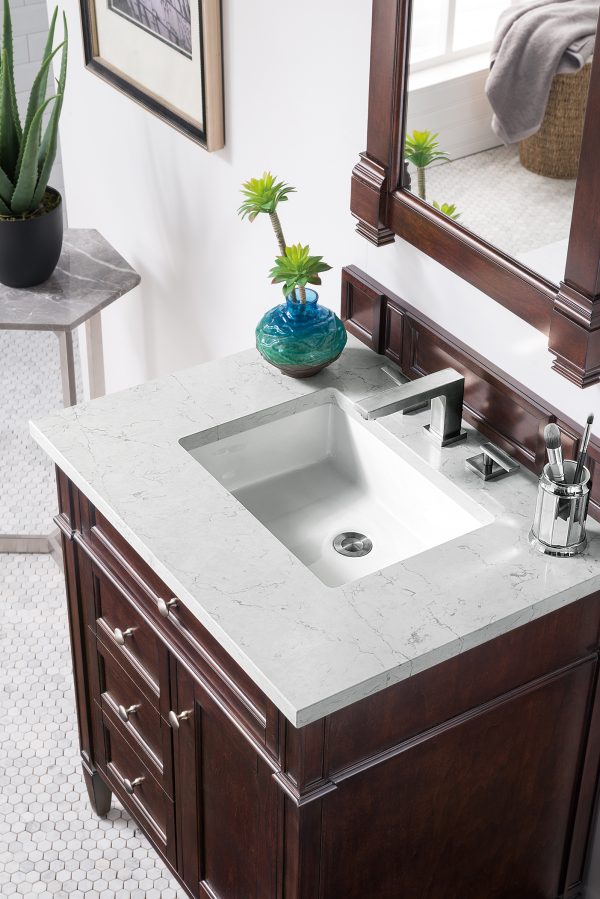Brittany 30 inch Bathroom Vanity in Burnished Mahogany With Eternal Jasmine Pearl Quartz Top