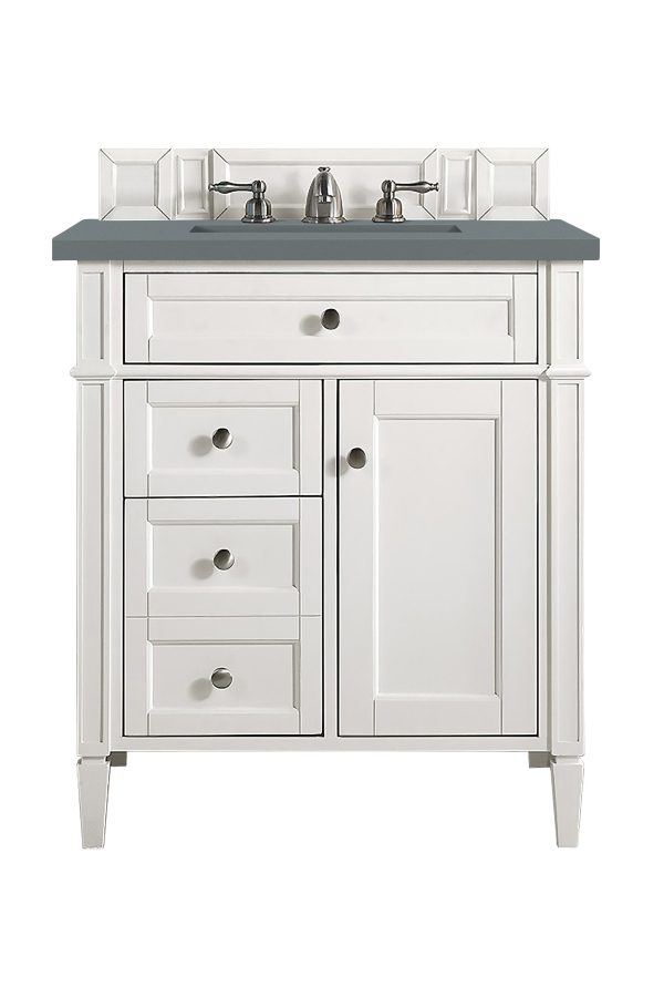 Brittany 30 inch Bathroom Vanity in Bright White With Cala Blue Quartz Top