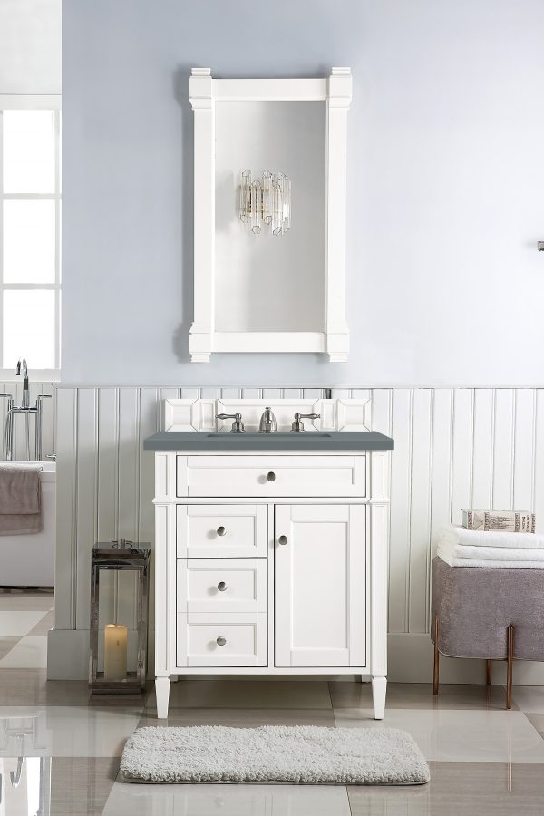 Brittany 30 inch Bathroom Vanity in Bright White With Cala Blue Quartz Top