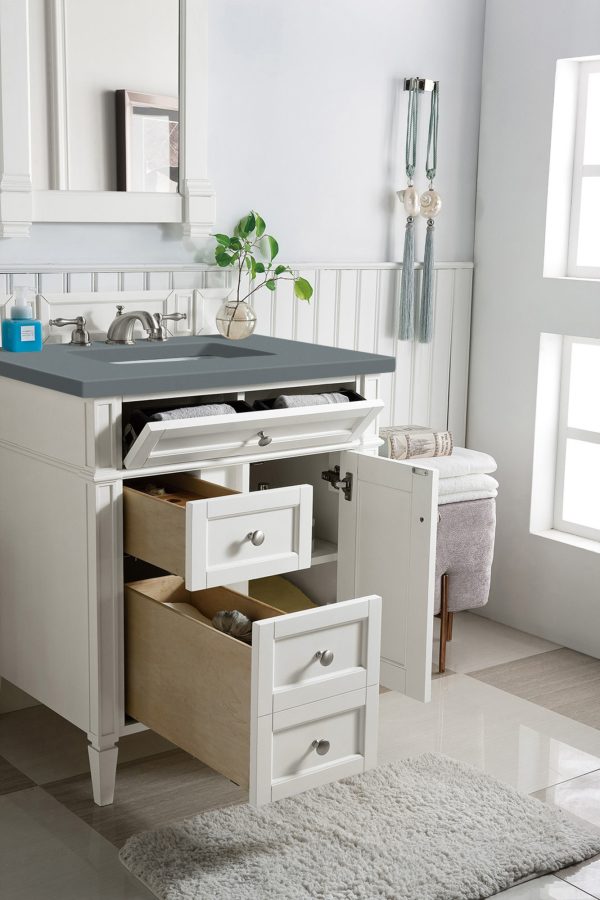 Brittany 30 inch Bathroom Vanity in Bright White With Cala Blue Quartz Top
