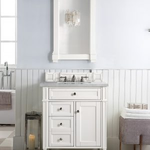 Brittany 30 inch Bathroom Vanity in Bright White With Eternal Serena Quartz Top