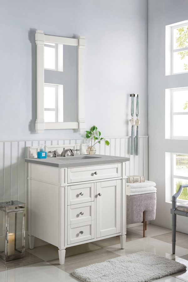 Brittany 30 inch Bathroom Vanity in Bright White With Eternal Serena Quartz Top
