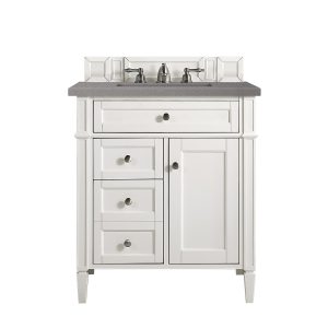 Brittany 30 inch Bathroom Vanity in Bright White With Grey Expo Quartz Top