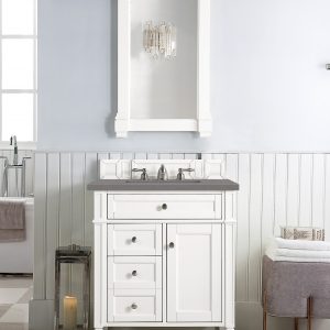 Brittany 30 inch Bathroom Vanity in Bright White With Grey Expo Quartz Top