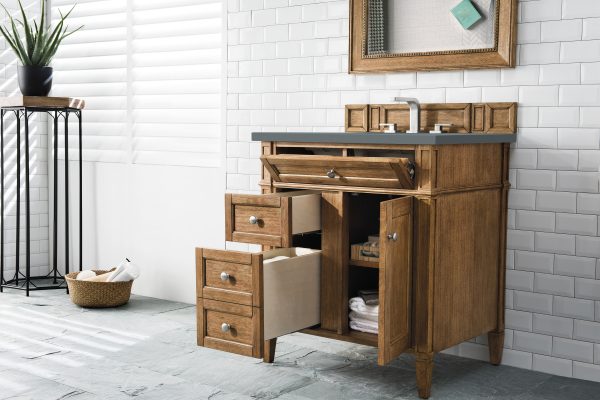 Brittany 30 inch Bathroom Vanity in Saddle Brown With Cala Blue Quartz Top