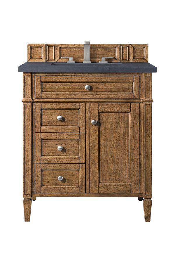 Brittany 30 inch Bathroom Vanity in Saddle Brown With Charcoal Soapstone Quartz Top