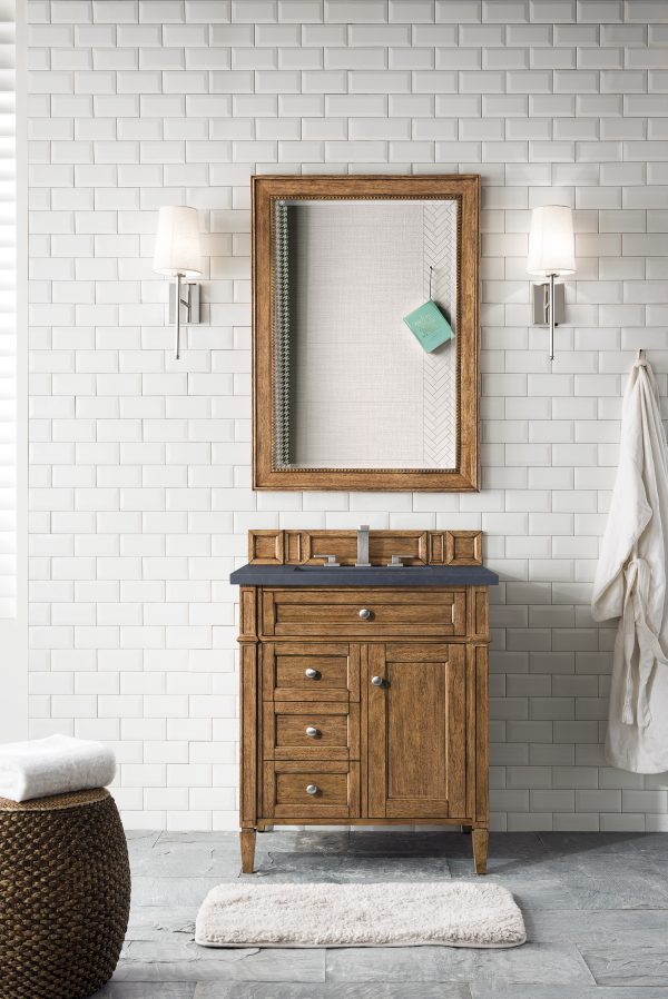 Brittany 30 inch Bathroom Vanity in Saddle Brown With Charcoal Soapstone Quartz Top