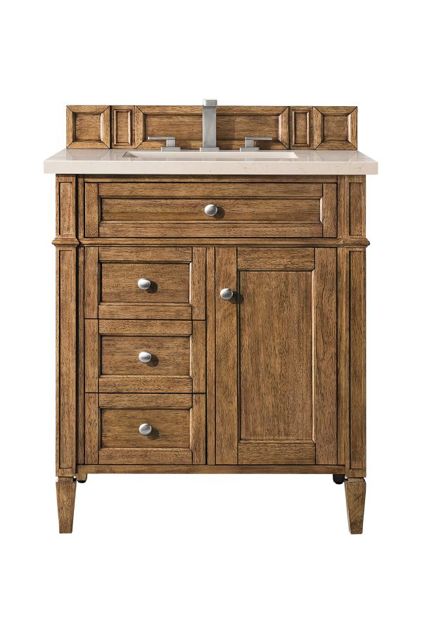 Brittany 30 inch Bathroom Vanity in Saddle Brown With Eternal Marfil Quartz Top