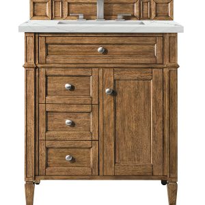 Brittany 30 inch Bathroom Vanity in Saddle Brown With Ethereal Noctis Quartz Top