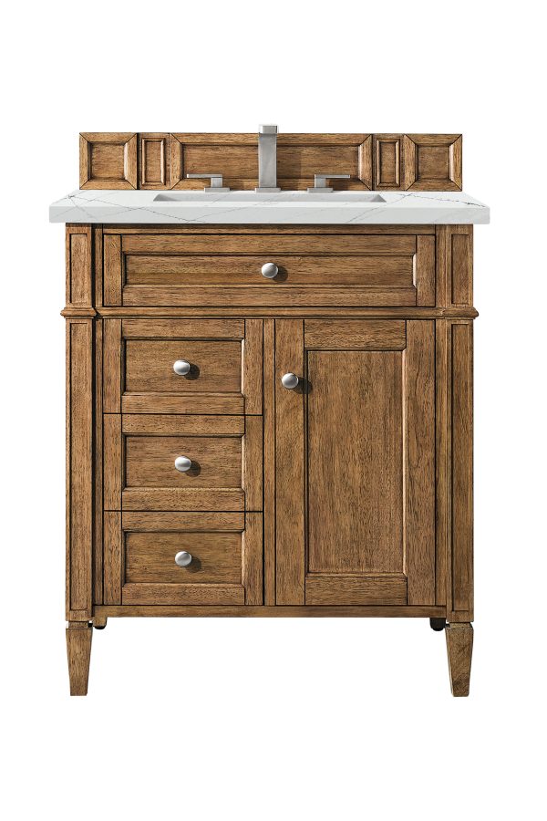 Brittany 30 inch Bathroom Vanity in Saddle Brown With Ethereal Noctis Quartz Top