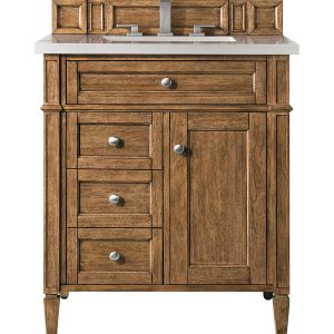 Brittany 30 inch Bathroom Vanity in Saddle Brown With Eternal Serena Quartz Top