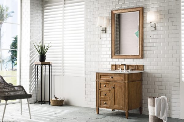 Brittany 30 inch Bathroom Vanity in Saddle Brown With Eternal Serena Quartz Top