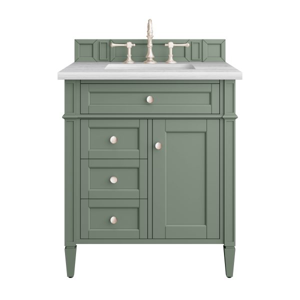 Brittany 30 inch Bathroom Vanity in Sage Green With Arctic Fall Quartz Top