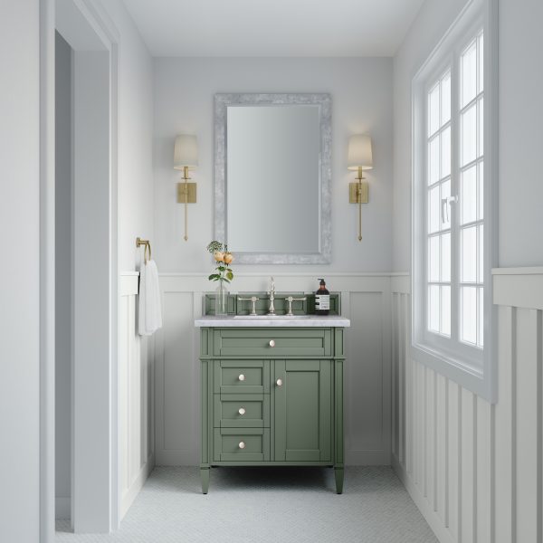 Brittany 30 inch Bathroom Vanity in Smokey Celadon With Carrara Marble Top 