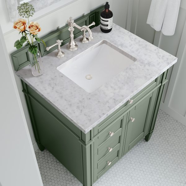 Brittany 30 inch Bathroom Vanity in Smokey Celadon With Carrara Marble Top 