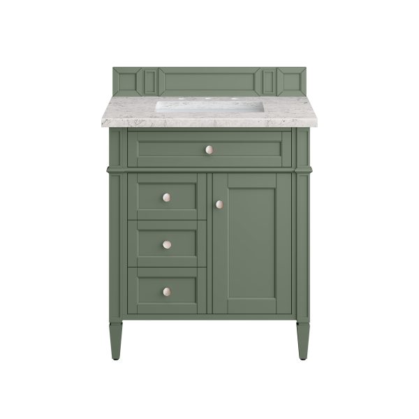 Brittany 30 inch Bathroom Vanity in Smokey Celadon With Eternal Jasmine Pearl Quartz Top