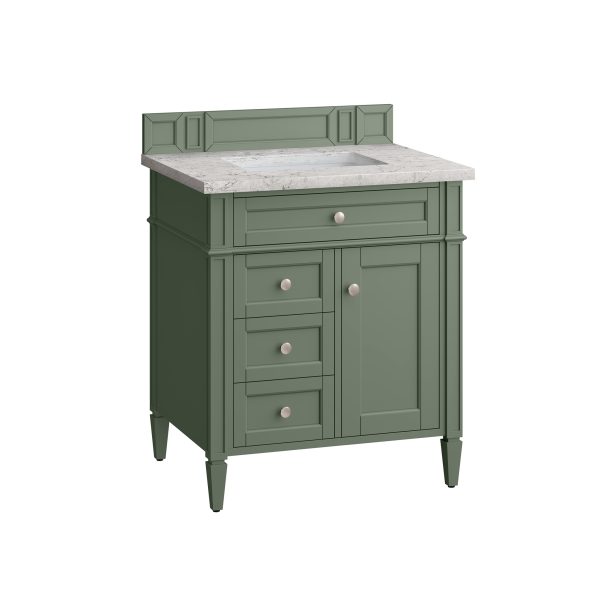 Brittany 30 inch Bathroom Vanity in Smokey Celadon With Eternal Jasmine Pearl Quartz Top