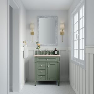 Brittany 30 inch Bathroom Vanity in Smokey Celadon With Eternal Marfil Quartz Top