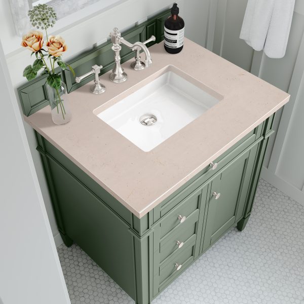 Brittany 30 inch Bathroom Vanity in Smokey Celadon With Eternal Marfil Quartz Top