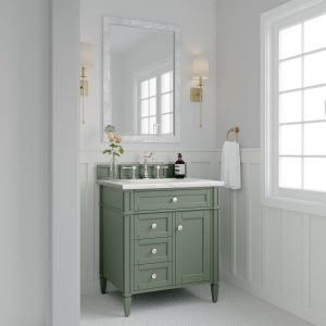 Brittany 30 inch Bathroom Vanity in Smokey Celadon With Ethereal Noctis Quartz Top