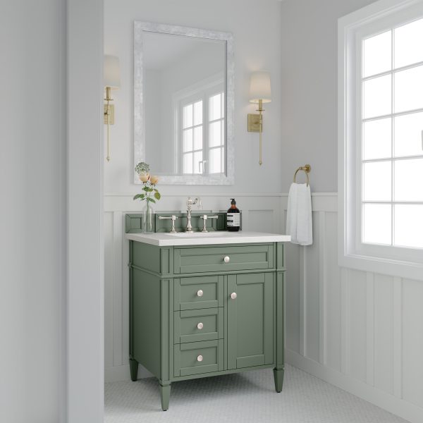 Brittany 30 inch Bathroom Vanity in Smokey Celadon With White Zeus Quartz Top