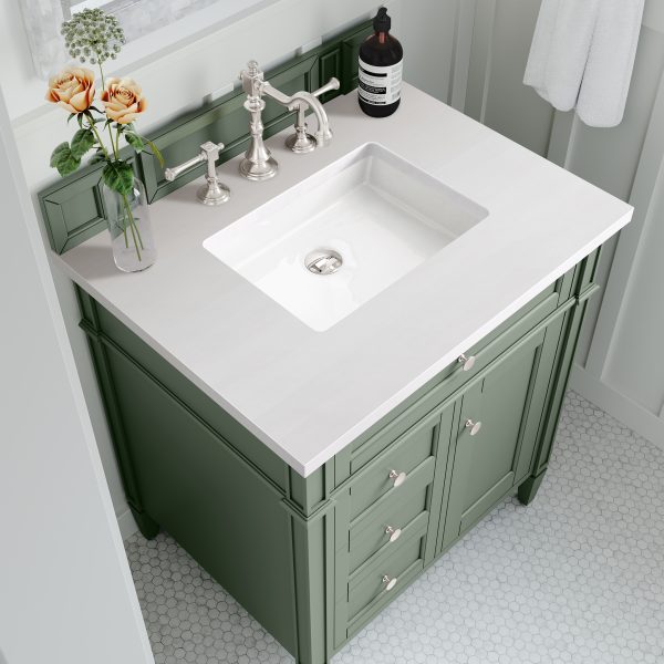 Brittany 30 inch Bathroom Vanity in Smokey Celadon With White Zeus Quartz Top