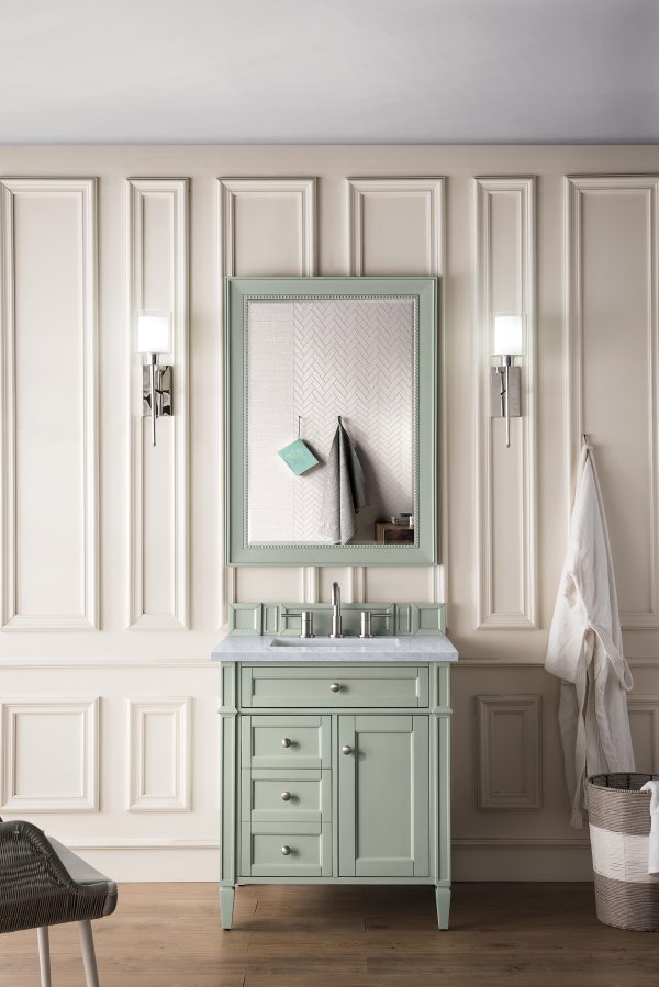 Brittany 30 inch Bathroom Vanity in Sage Green With Carrara Marble Top