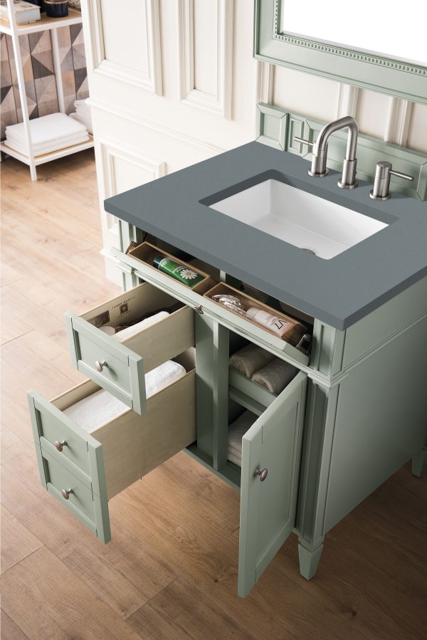 Brittany 30 inch Bathroom Vanity in Sage Green With Cala Blue Quartz Top
