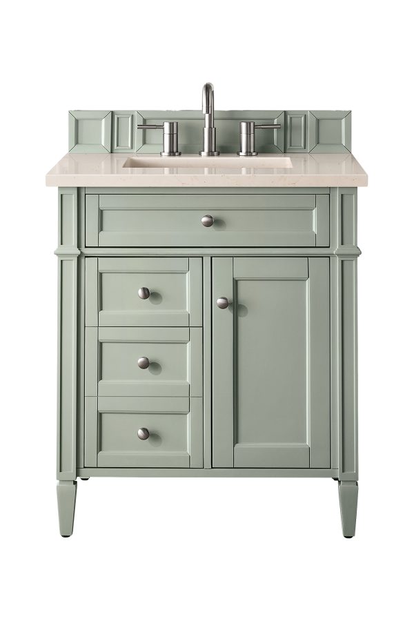 Brittany 30 inch Bathroom Vanity in Sage Green With Eternal Marfil Quartz Top