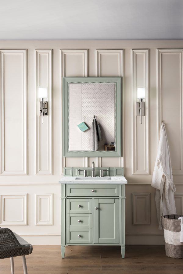 Brittany 30 inch Bathroom Vanity in Sage Green With Ethereal Noctis Quartz Top