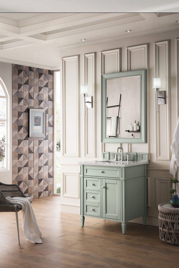 Brittany 30 inch Bathroom Vanity in Sage Green With Eternal Serena Quartz Top