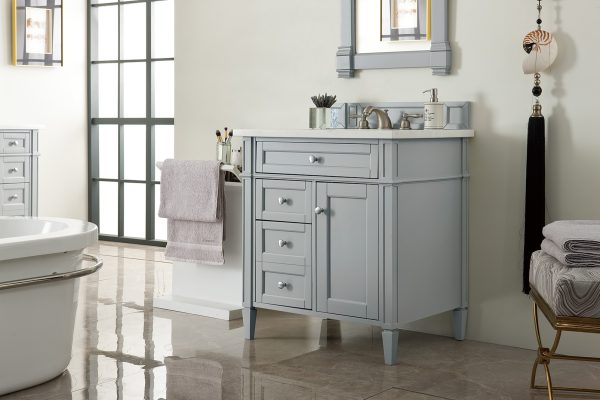 Brittany 30 inch Bathroom Vanity in Urban Gray With Arctic Fall Quartz Top