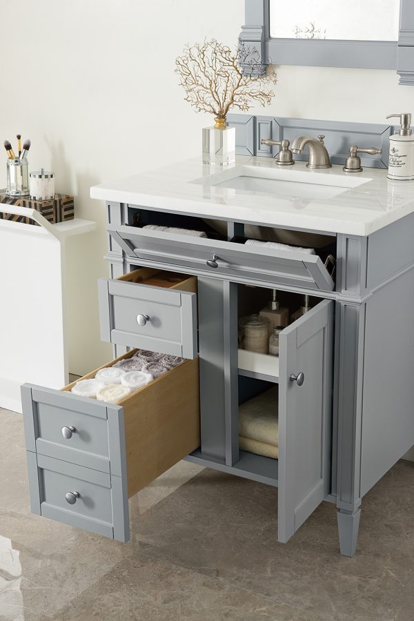 Brittany 30 inch Bathroom Vanity in Urban Gray With Arctic Fall Quartz Top