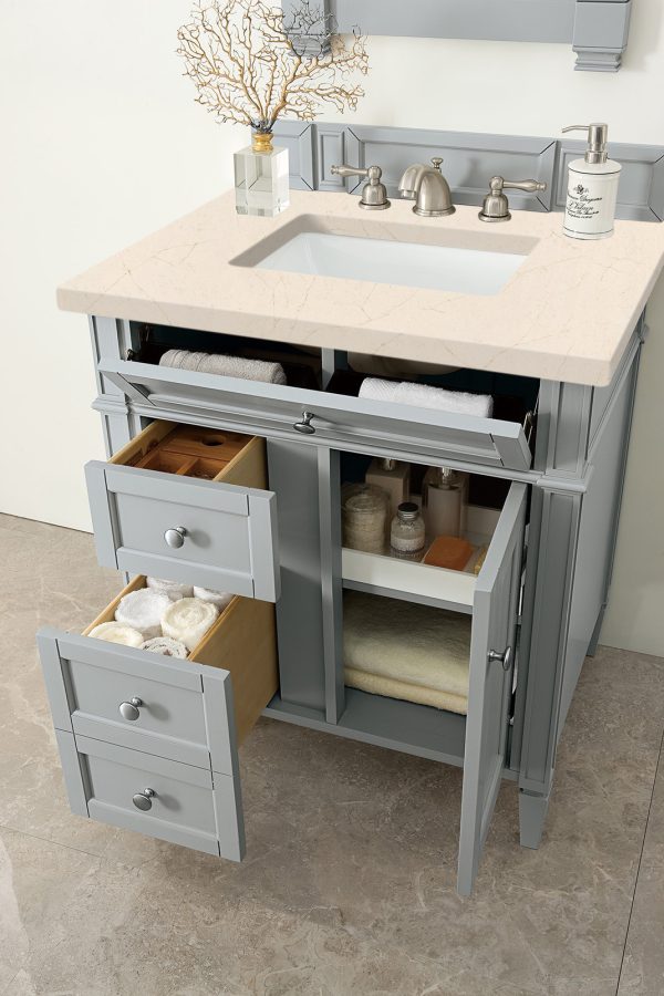 Brittany 30 inch Bathroom Vanity in Urban Gray With Eternal Marfil Quartz Top