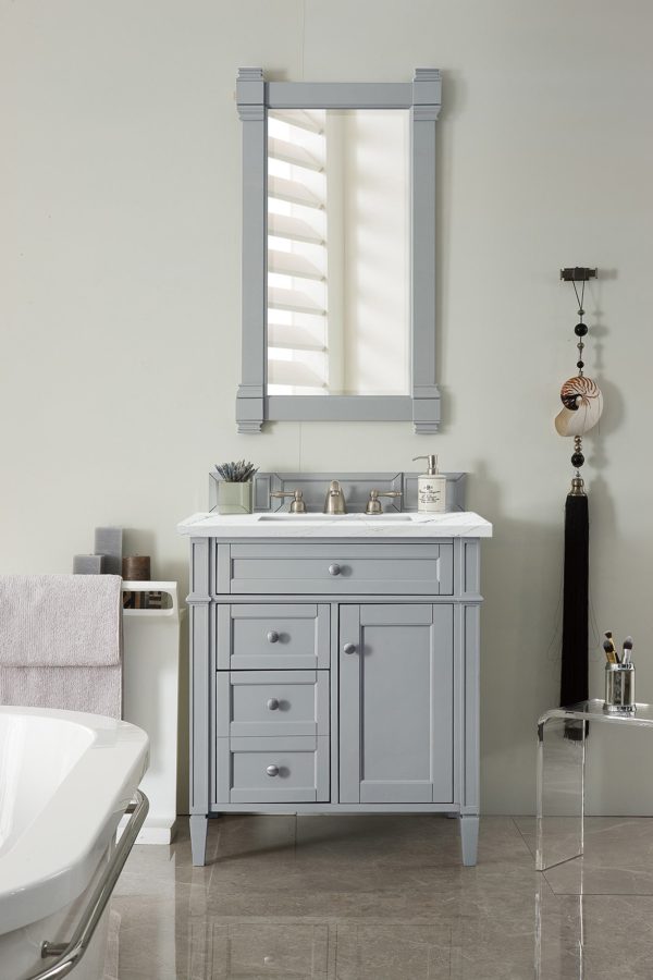 Brittany 30 inch Bathroom Vanity in Urban Gray With Ethereal Noctis Quartz Top
