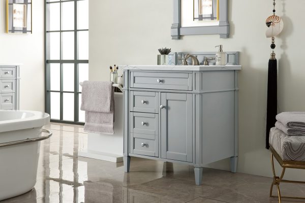 Brittany 30 inch Bathroom Vanity in Urban Gray With Ethereal Noctis Quartz Top