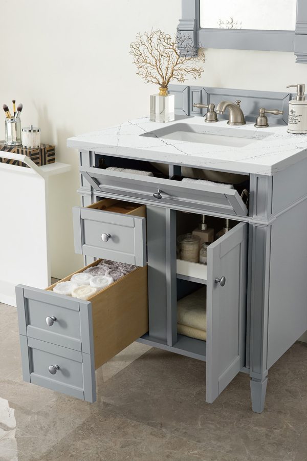 Brittany 30 inch Bathroom Vanity in Urban Gray With Ethereal Noctis Quartz Top
