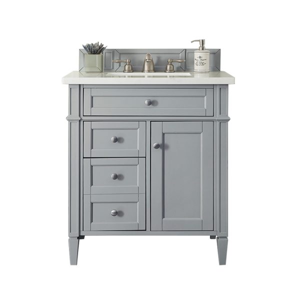 Brittany 30 inch Bathroom Vanity in Urban Gray With Carrara Marble Top Top
